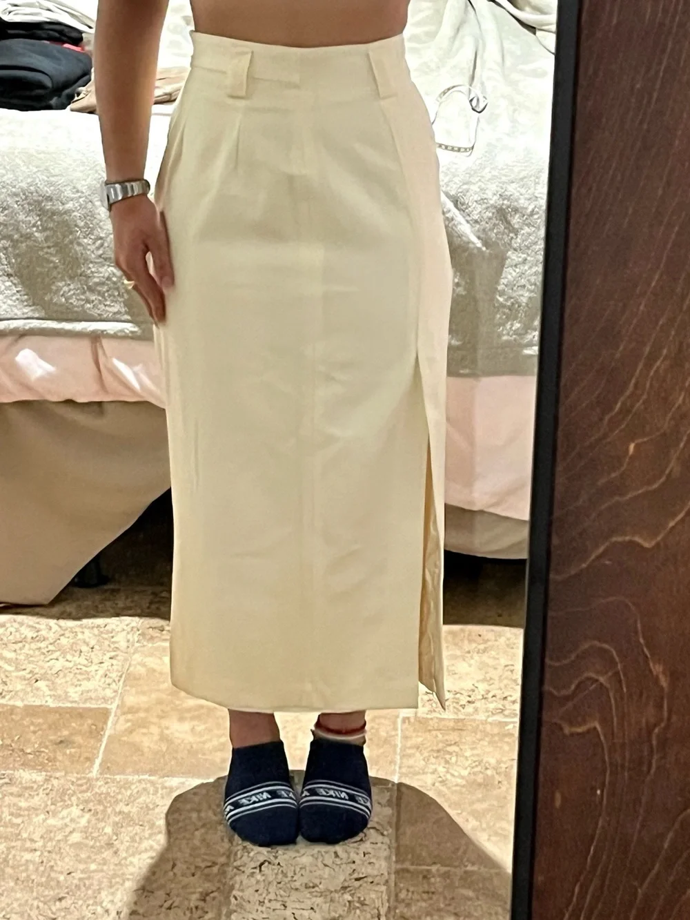Vintage Verrazano Ivory 100% Wool Maxi Pencil Skirt Size 4